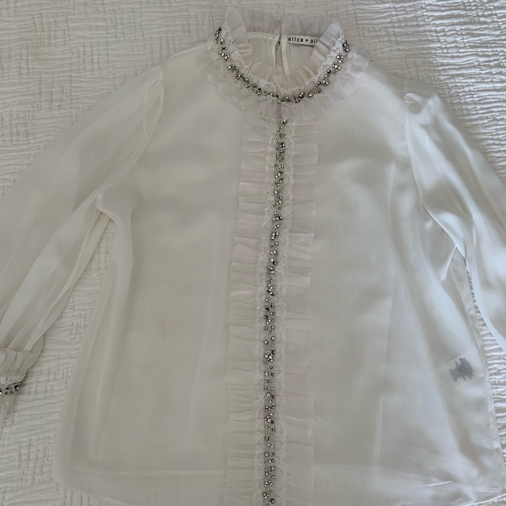 SOLD- Alice + Oliva. Mira blouse. Romantic white blouse with rhinestones.